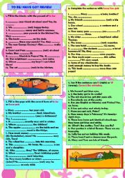 English Worksheet: To be & have got: review (+ key)