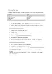 English Worksheet: Columbus Day Quiz