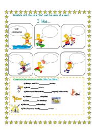 English Worksheet: LIKE AND LIKES AND SPORTS with the simpsons!