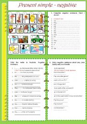 English Worksheet: pPRESENT SIMPLE- NEGATIVE