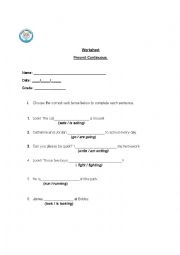 English Worksheet: present continuous 