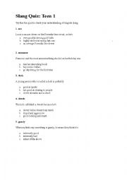 English Worksheet: Slang Quiz 1
