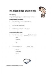 English Worksheet: Mr Bean goes swimming