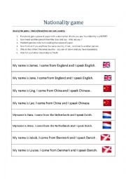 English Worksheet: Nationality game