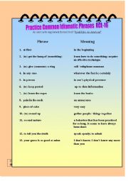 English Worksheet: Practice Common Idomatic Phrases RCL-16 description