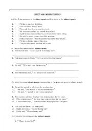 English Worksheet: direct and indirect speech