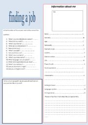 English Worksheet: information about me 