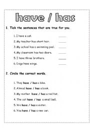 English Worksheet: has and have