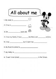 English Worksheet: all about me 