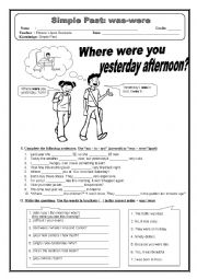 English Worksheet: Where were you yesterday afternoon?