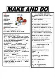 English Worksheet: MAKE AND DO - ANSWER KEY INCLUDED