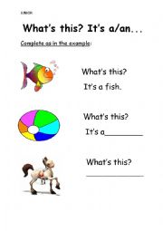 English Worksheet: whatss this? its a/ an...