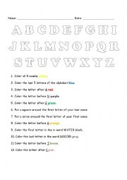 ABC Color Activity - with prepositions before, after, first and last