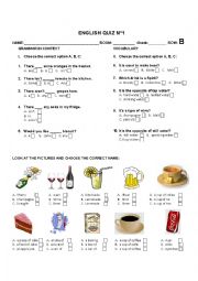 English Worksheet: This an UPDATED quiz based on uses of SOME / ANY / A / AN + there is / are and Containers full English -  ROW B