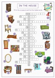 English Worksheet: In the House Crossword Puzzle