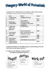 English Worksheet: Hungary-World of Potentials