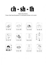 English Worksheet: letters digraphs ch sh th