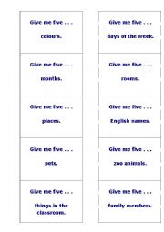 English Worksheet: Give me five!