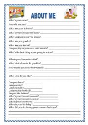 English Worksheet: ABOUT YOU AND YOUR TEACHER. FIRST DAY CLASS. Yolanda