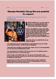 English Worksheet: Reading text on olympic medalist - Chong Wei