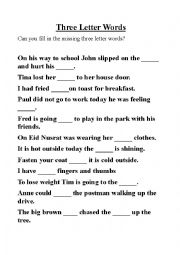English Worksheet: Practice Three Letter Words