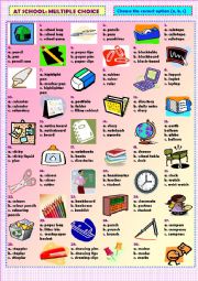 English Worksheet: At school: multiple choice (+ key)