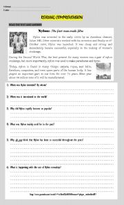 English Worksheet: Reading Comprehension- Nylon: The first man-made fibre