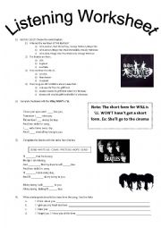 English Worksheet: Beatles worksheet