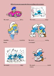 English Worksheet: Present Progressive- The smurfs