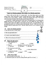 English Worksheet: reading comprehention - water