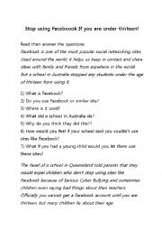 English Worksheet: Banning Facebook