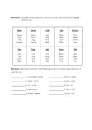 English Worksheet: rhyming words