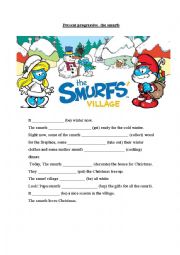 English Worksheet: Present Progressive  the smurfs.