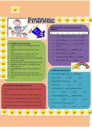 English Worksheet: Pronouns (4 activities in one page)
