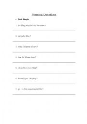 English Worksheet: Forming questions in past simple and present perfect tense