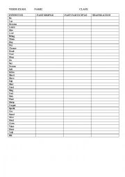 English Worksheet: irregular verb grid