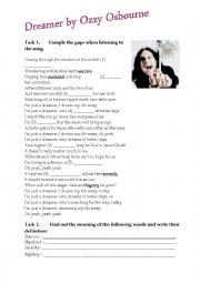 English Worksheet: Ozzy Osbourne- Dreamer