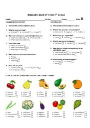 Quiz based on Common questions, synonyms, fruit and vegetables - row B