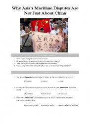 English Worksheet: Why Asias Maritime Disputes Are Not Just About China