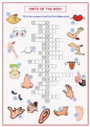 English Worksheet: Body Parts Crossword Puzzle