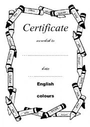 English Worksheet: certificate of achievement - COLOURS