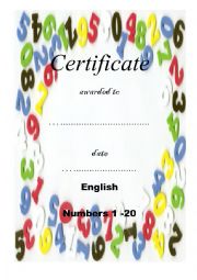 English Worksheet: certificate of achievement - NUMBERS