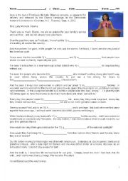 English Worksheet: Michelle Obamas DNC Speech (Blank-filling exercise)