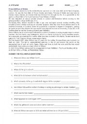 English Worksheet: PRINCE WILLIAMS BIOGRAPHY