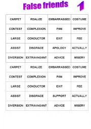 English Worksheet: False Friends Cards