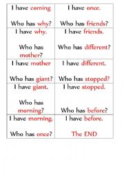 English Worksheet: Frequent words loop cards