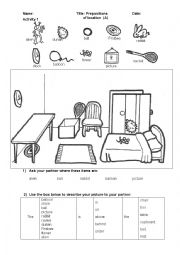 English Worksheet: Information gap - prepositions in the bedroom