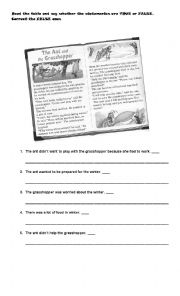 English Worksheet: The Ant and the Grasshopper