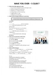 English Worksheet: S Club 7 - Have you ever song worksheet