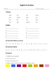 English Worksheet: English Evaluation 